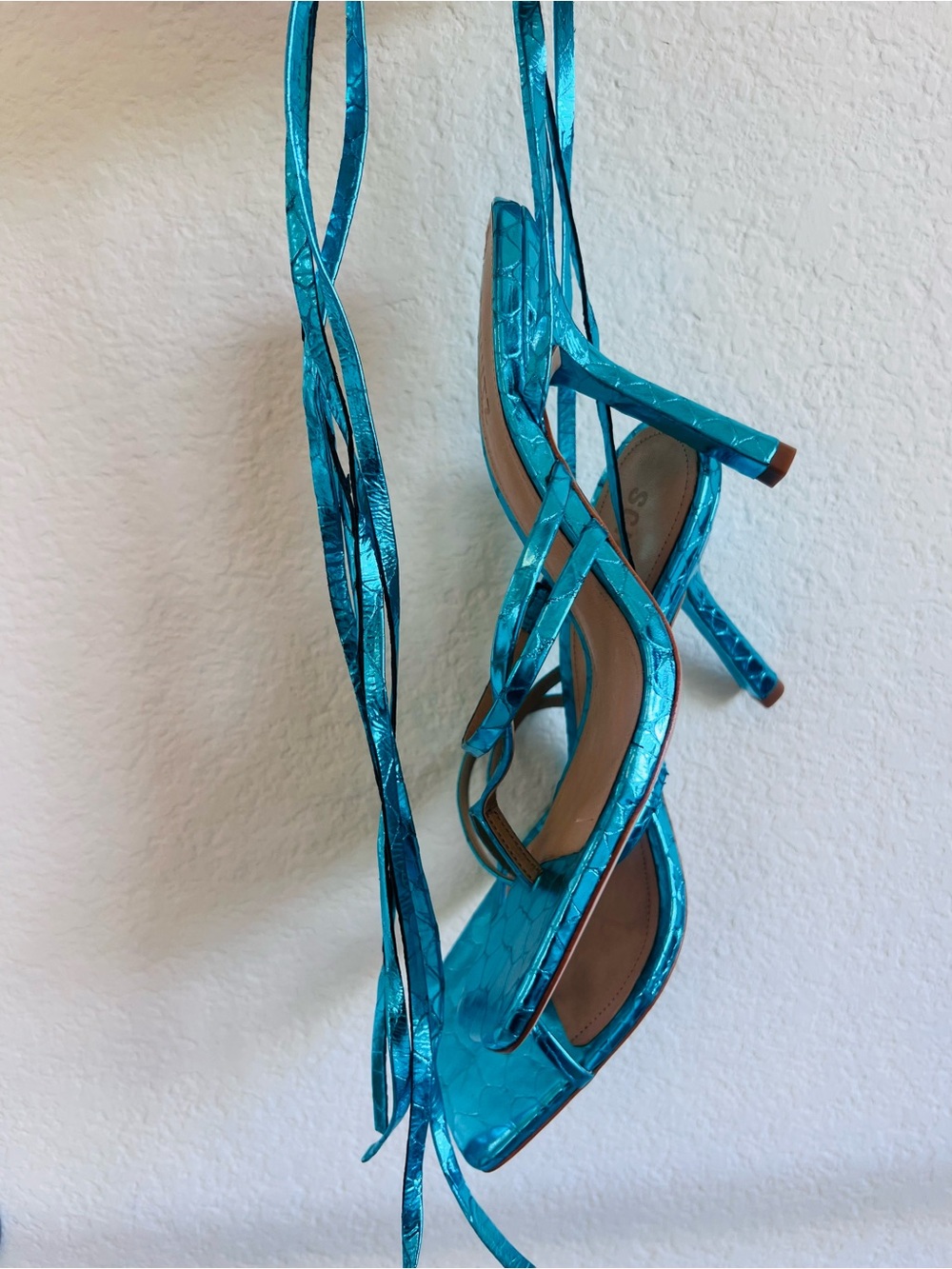 Schutz Metallic Turquoise Strappy Ankle-Tie High Heel Sandal NWT - Picture 2 of 9